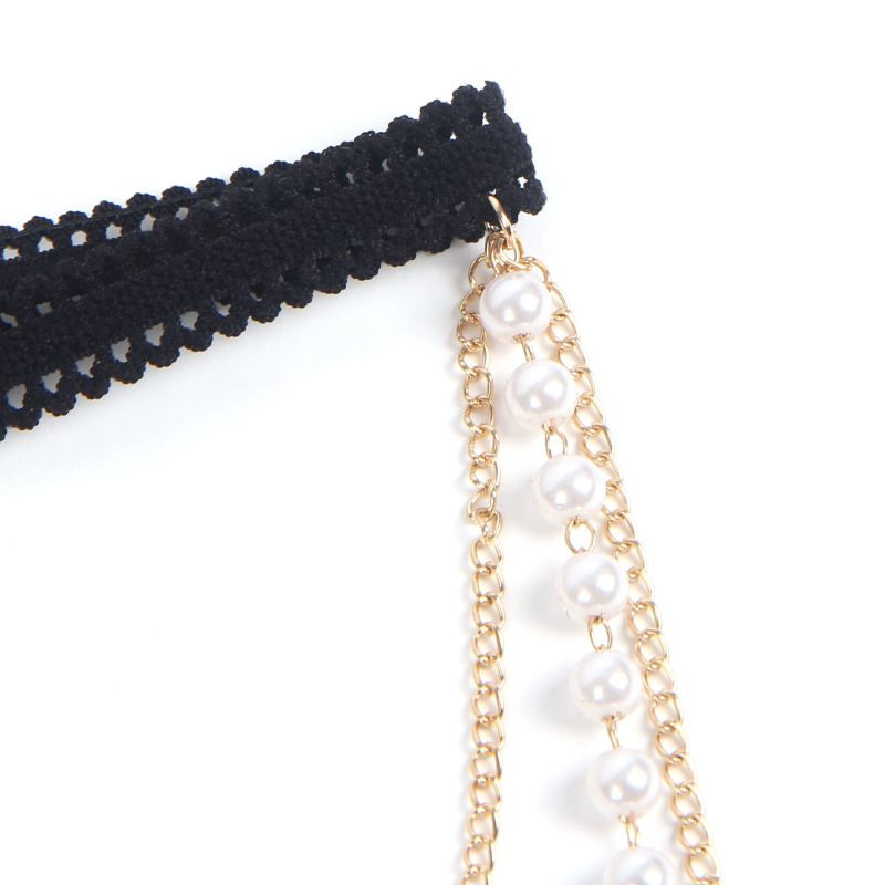 Гартер на ніжку Star Night з підвісками із золотистих ланцюжків та ряду перлин, One Size вид 5