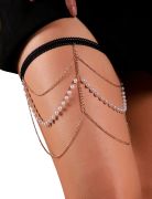 Гартер на ніжку Star Night з підвісками із золотистих ланцюжків та ряду перлин, One Size