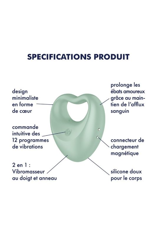 Гібридний вібратор Satisfyer Perfect Pair 3 (ерекційне кільце, вібратор на палець) у формі Серця вид 5
