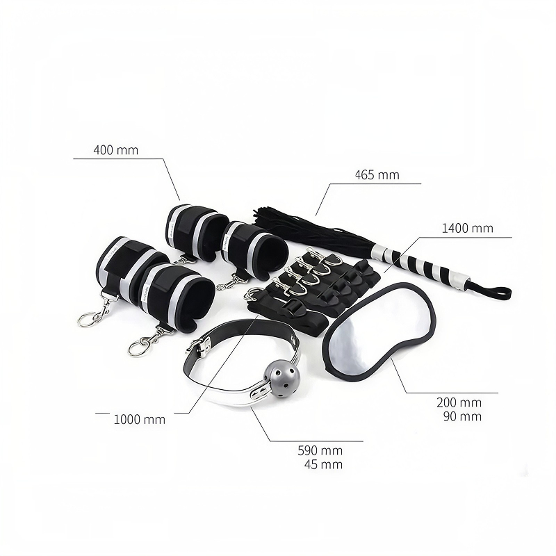 Набір БДСМ Roomfun Bedroom Restraint Kit фіксатори, батіг, кляп, маска, чорний-сірий вид 3