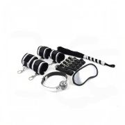 Набор БДСМ Roomfun Bedroom Restraint Kit фиксаторы, кнут, кляп, маска, черный-серый