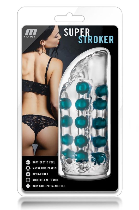 Мастурбатор вагіна з намистинами всередині Blush M For Men Super Stroker Clear, прозорий вид 5