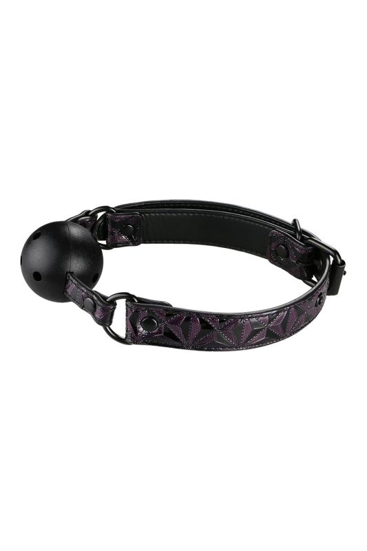 Кляп с шариком Dream toys BLAZE Luxury Fetish и фиолетовым тиснением вид 3