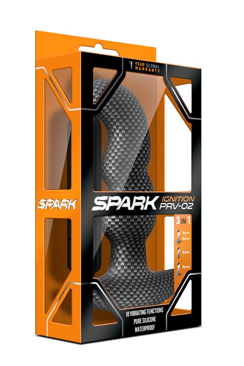 Анальная пробка с вибрацией 3-в-1 Blush Spark Ignition PRV-02 в цвете ,,карбон,, вид 6