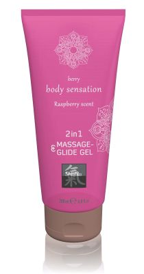 Лубрикант и массажное масло 2 в 1 HOT SHIATSU Massage-& Glide gel 2 in1 Raspberry scent, 200 мл