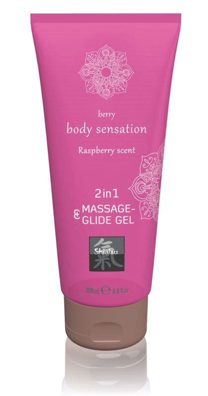 Лубрикант и массажное масло 2 в 1 HOT SHIATSU Massage-& Glide gel 2 in1 Raspberry scent, 200 мл вид 2
