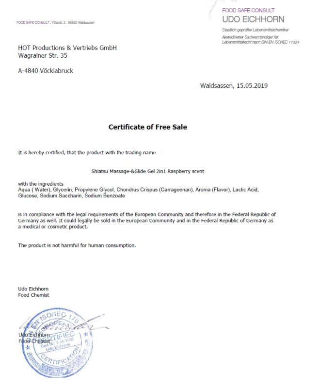 Лубрикант та масажне масло 2 в 1 HOT SHIATSU Massage-& Glide gel 2 in1 Raspberry scent, 200 мл вид 6