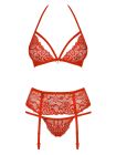 Комплект белья из красного кружевного гипюра из 3-х предметов Obsessive Adore 838, размер S/M вид 6