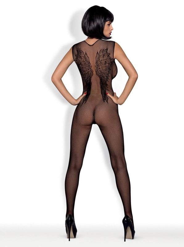 Комбінезон Obsessive з малюнком крил Bodystocking N112, чорний S\M вид 5