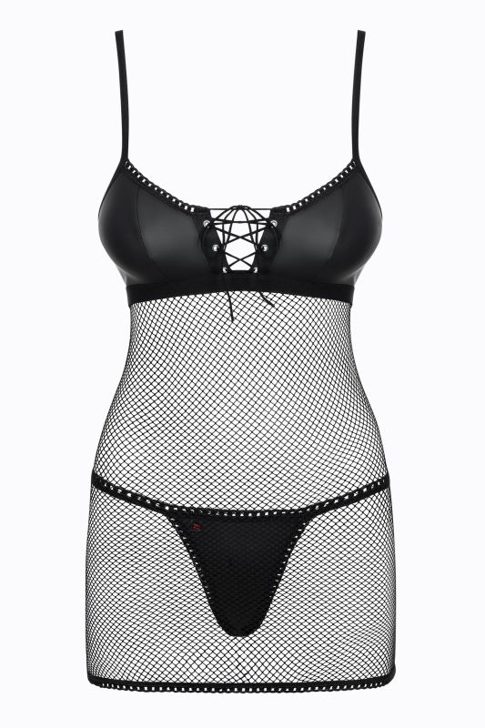 Cорочка сітка Obsessive Redella трусики в комплекті, чорний, S/M вид 4