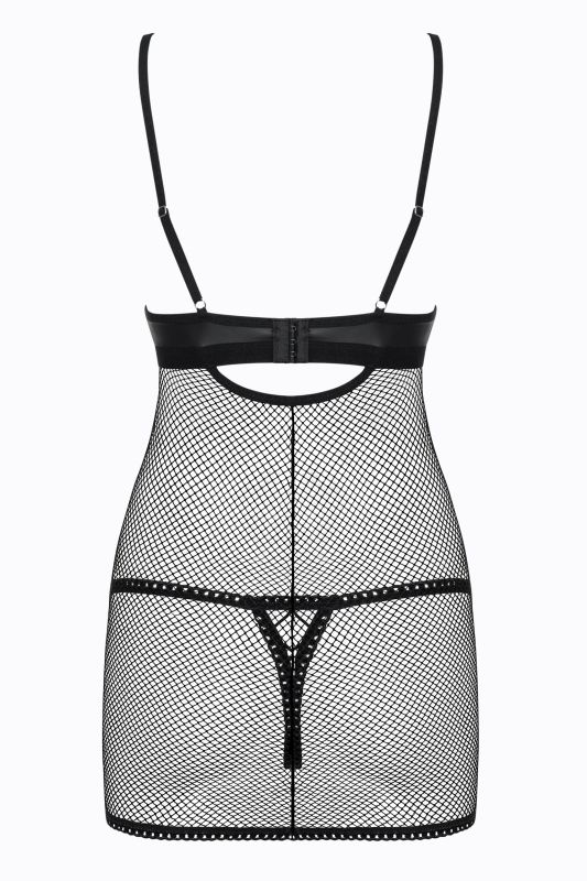 Cорочка сетка Obsessive Redella трусики в комплекте, черный, S/M вид 5