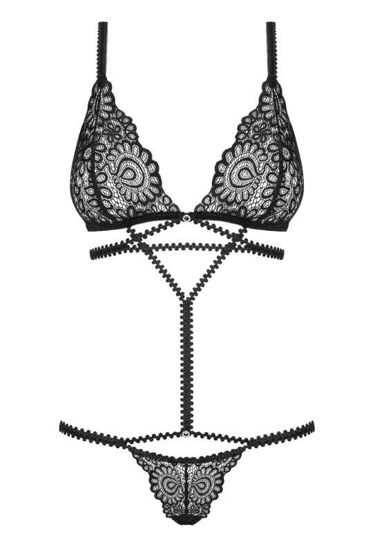 Боді ажурний напівпрозорий Obsessive Mixty teddy чорний, L/XL вид 6