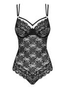 Боди из полупрозрачной ткани, с узорами из кружева Obsessive 860-TED-1, черный, S/M