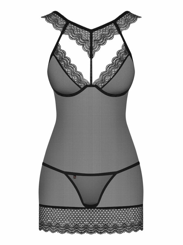 Пеньюар Obsessive 857-CHE-1 chemise S\M Чорний вид 6