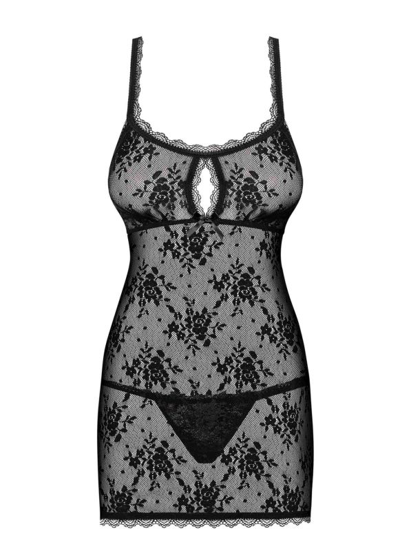 Сорочка Obsessive из цветочного кружева с открытой попой, черный, L/XL вид 4