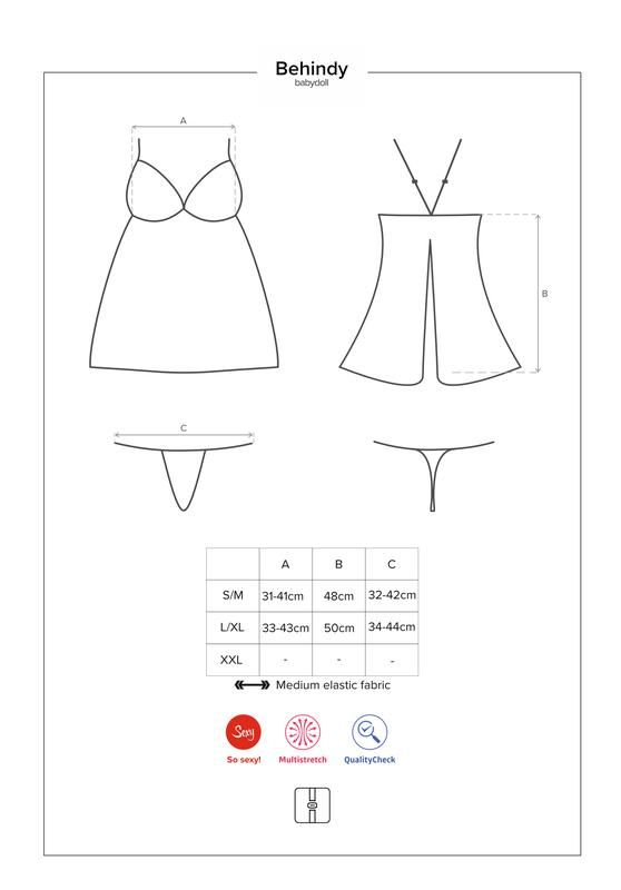 Сорочка Obsessive з квіткового мережива з відкритою попою, чорний, L/XL вид 6