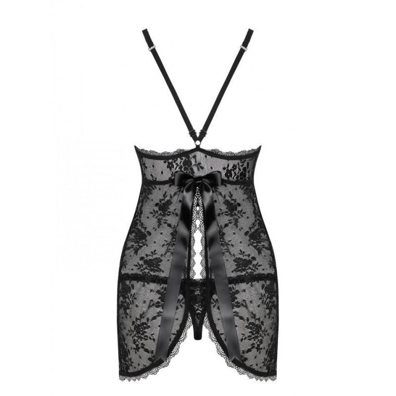 Сорочка Obsessive Behindy з відкритими сідницями, чорна, S/M вид 5