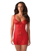 Пеньюар кружевной Obsessive Heartina и трусики, красный, S/M