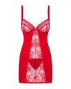 Пеньюар кружевной Obsessive Heartina и трусики, красный, S/M