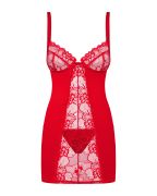 Пеньюар кружевной Obsessive Heartina и трусики, красный, S/M