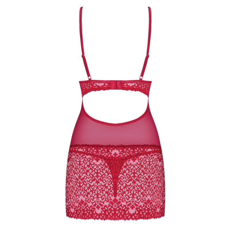 Cорочка кружевная с вставками из сеточки Obsessive Lividia стринги в комплекте, бордовый, S/M вид 5