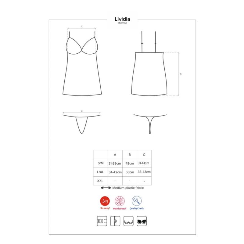 Cорочка кружевная с вставками из сеточки Obsessive Lividia стринги в комплекте, бордовый, S/M вид 6