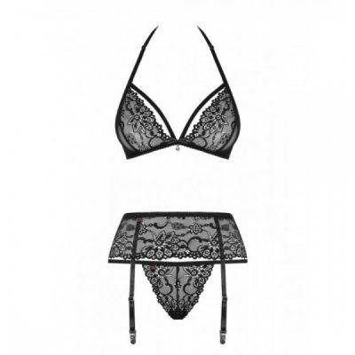 Комплект з поясом для панчіх Obsessive 838-SEG-1 3 pcs set black S/M