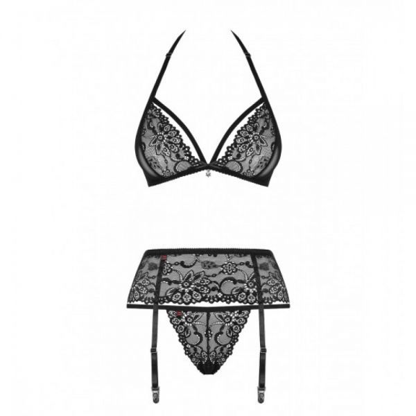 Комплект з поясом для панчіх Obsessive 838-SEG-1 3 pcs set black S/M вид 6