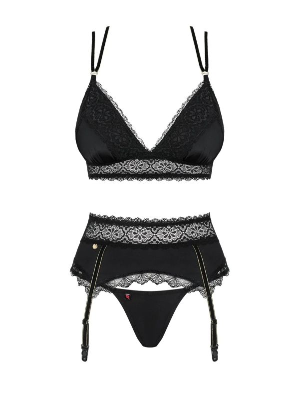 Сексуальный кружевной комплект Obsessive Lolitte с поясом для чулков на шнуровке, черный, L/XL вид 6