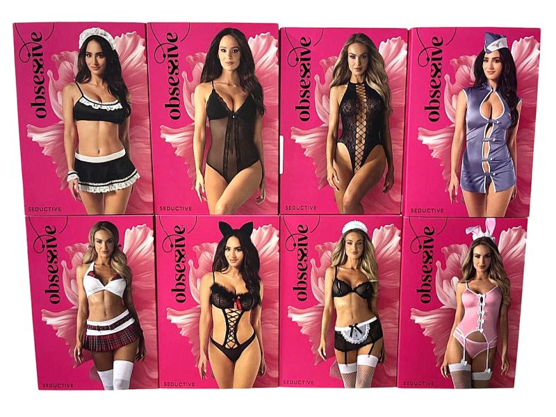 Сексуальний мереживний комплект Obsessive Lolitte з поясом для панчох на шнурівці, чорний, L/XL вид 9