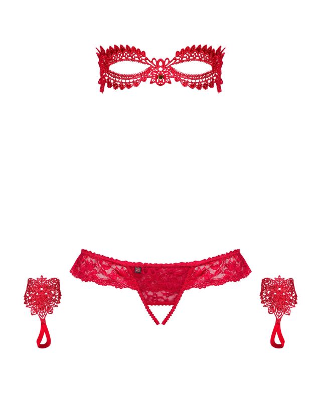 Набір маска+наручники+стрінги Obsessive Hetea червоний, L/XL вид 6