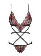 Боди Obsessive Megies с перекрещивающимися стрепами, черно-красный, L/XL
