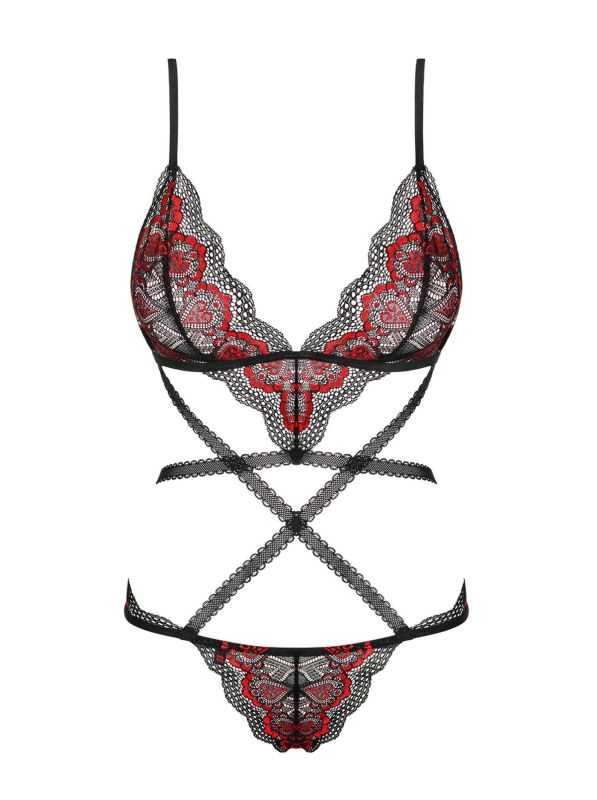 Боди Obsessive Megies с перекрещивающимися стрепами, черно-красный, L/XL вид 4