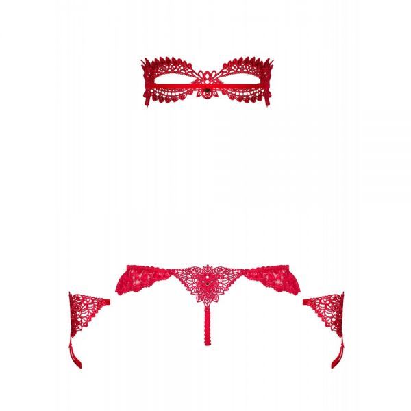 Набор маска+наручники+стринги Obsessive Hetea 3 pcs set red S/M вид 5