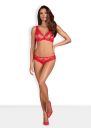 Комплект красного кружевного белья Obsessive 853-SET-3 с бежевыми вставками, S/M
