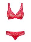 Комплект красного кружевного белья Obsessive 853-SET-3 с бежевыми вставками, S/M вид 6