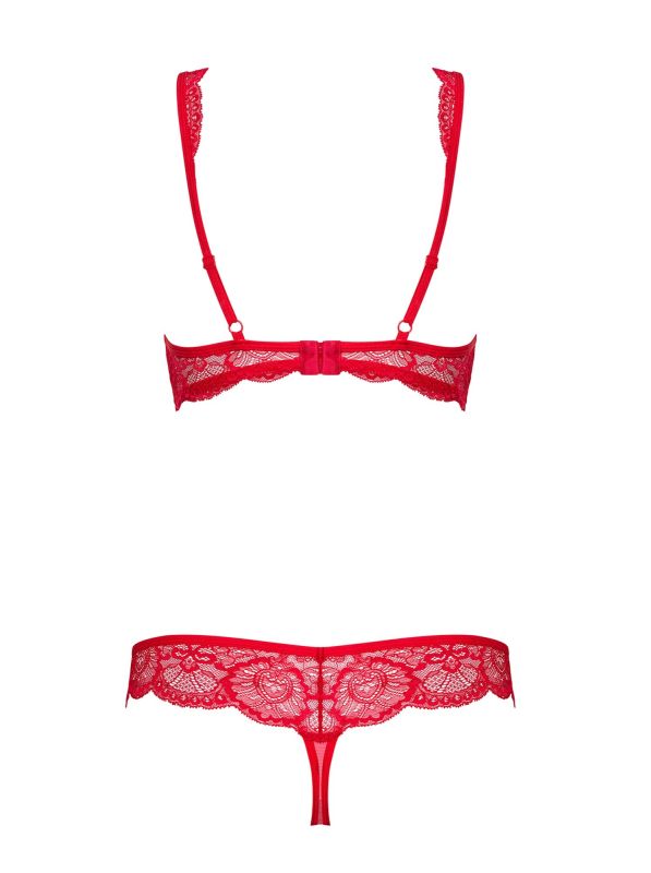 Комплект красного кружевного белья Obsessive 853-SET-3 с бежевыми вставками, S/M вид 7
