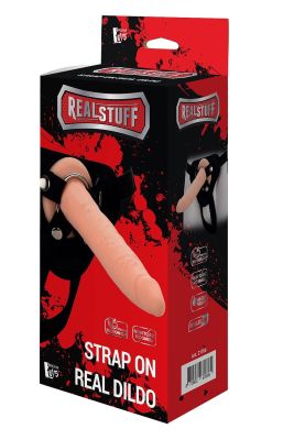 Реалистичный страпон Dream Toys Realstuff с двумя кольцами в комплекте, черный-телесный