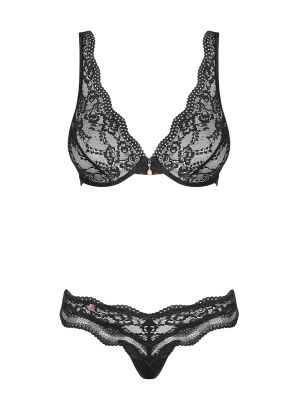 Комплект мереживний Obsessive Luvae чорний, S/M