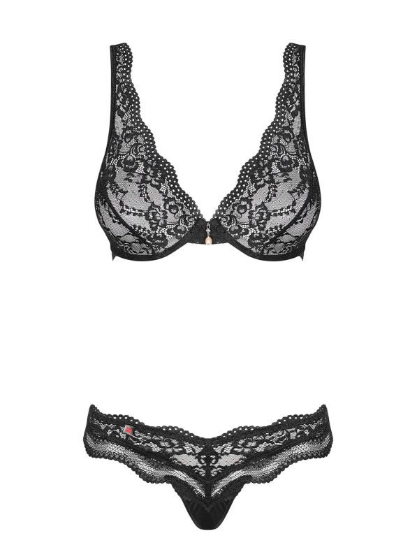 Комплект кружевной Obsessive Luvae черный, S/M вид 6