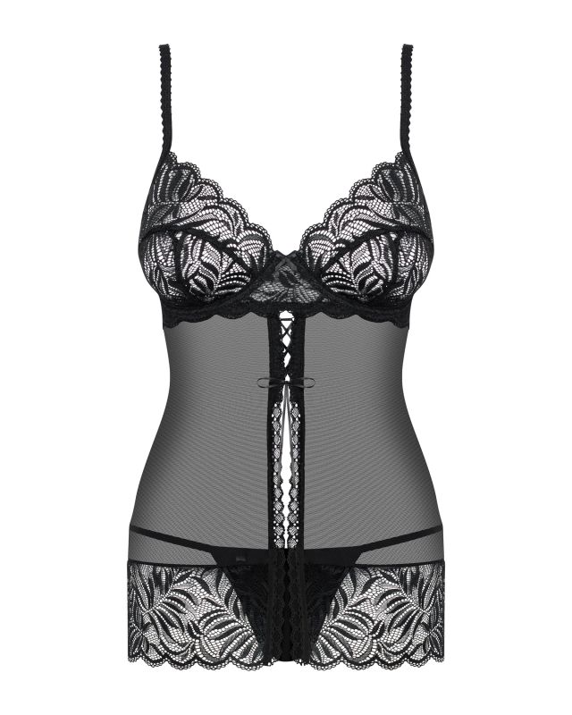 Бебідол з ажурним ліфом і шнурівкою Obsessive Contica чорний, S/M вид 4