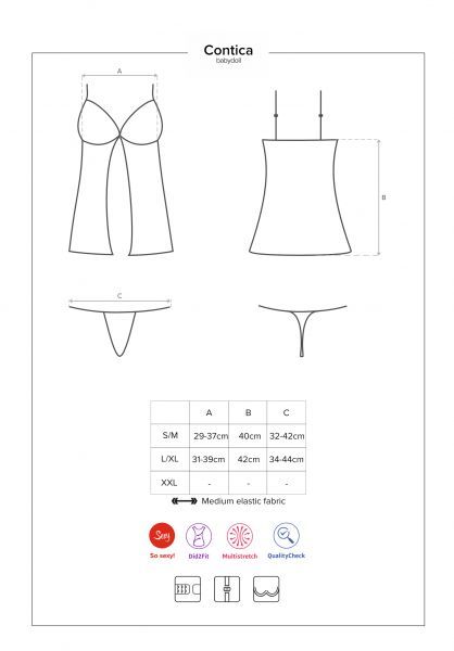 Бебідол з ажурним ліфом і шнурівкою Obsessive Contica чорний, S/M вид 6