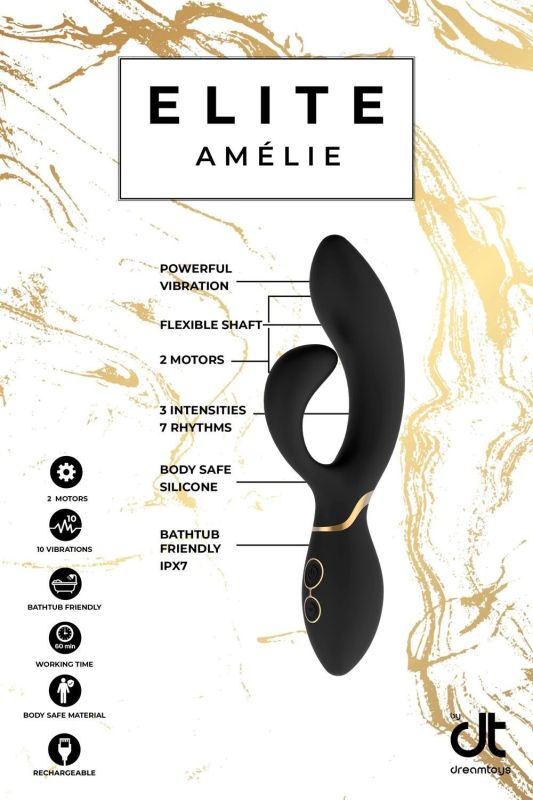 Вібромасажер кролик Dream Toys ELITE AMELIE чорний вид 8