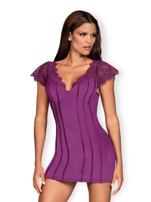 Сорочка с кружевными рукавами и стринги Obsessive Moketta фиолетовый, L/XL