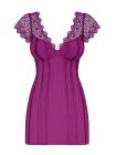 Сорочка с кружевными рукавами и стринги Obsessive Moketta фиолетовый, L/XL вид 4