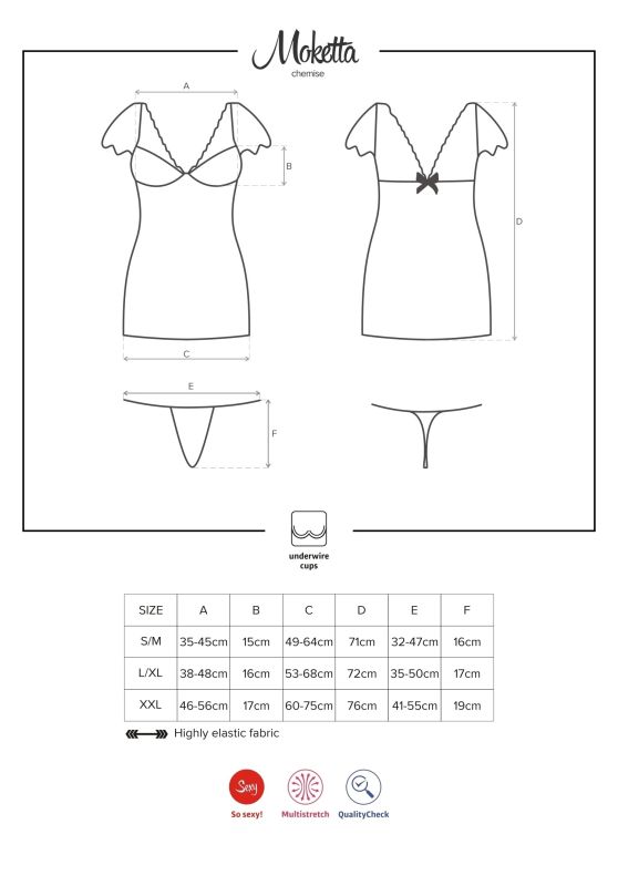 Сорочка с кружевными рукавами и стринги Obsessive Moketta фиолетовый, L/XL вид 6