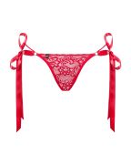 Стринги мереживні Obsessive Lovlea з атласними зав'язками, червоний, L/XL