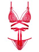 Комплект мереживний Obsessive Lovlea зі стрічками, червоний, L/XL