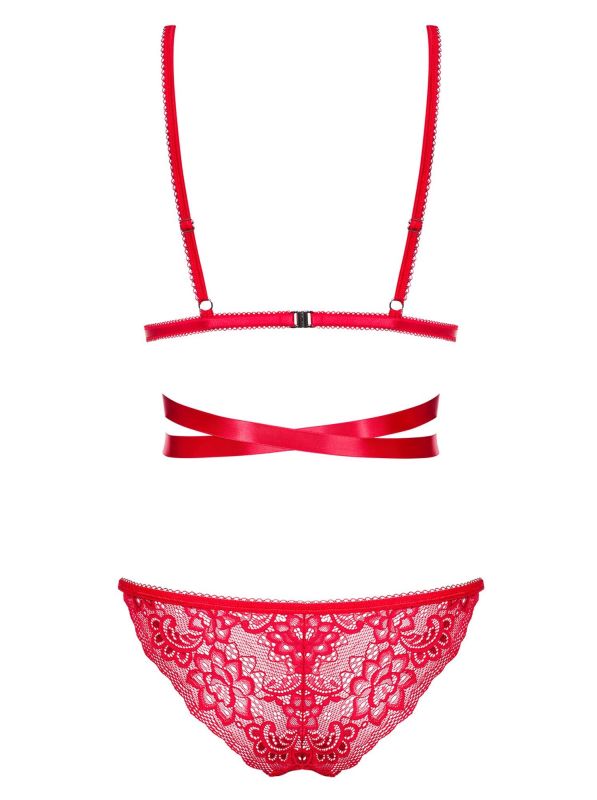 Комплект мереживний Obsessive Lovlea зі стрічками, червоний, L/XL вид 7