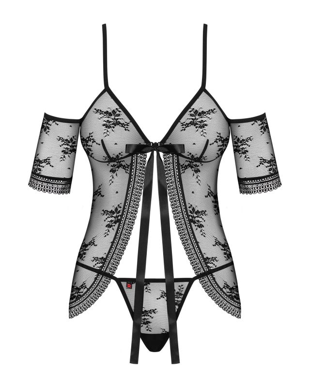 Бебідол з квітковим візерунком, стрінги Obsessive Jennifairy чорний, S/M вид 6